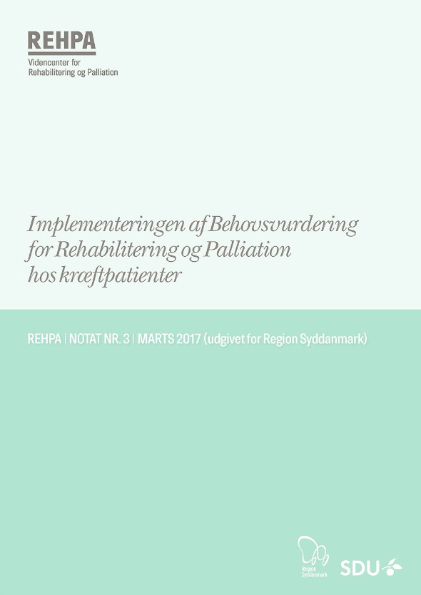 Forside af REHPA-notat nr. 3, 2017 - Implementering af behovsvurdering for rehabilitering og palliation hos kræftpatienter