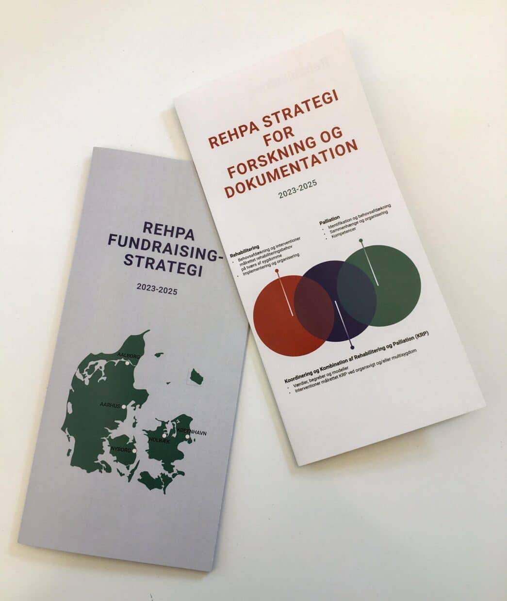 Foto af folderversionen af REHPAs strategier for Fundraising, Forskning og Dokumentation