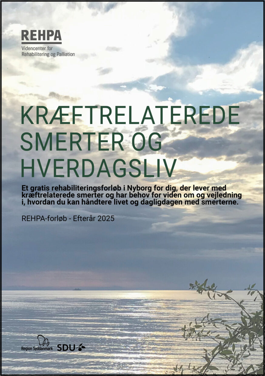 Forside af pjecen om REHPA-forløbet om kræftrelaterede smerter og hverdagsliv efterår 2025
